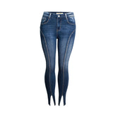 Jeans New Style Mid-Waist Elastic Split Hem Trendy High Quality Washed Nine-Point Jeans
