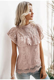 O neck lace hollow out women blouse shirt Embroidery ruffle lining elegant blouses female Summer party blouses and tops