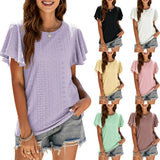 Ladies T-Shirt Cutout Tunic Ruffle Sleeve Casual Top