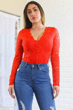 Alexandra Sheer Flora Lace Bodysuit Red Orange