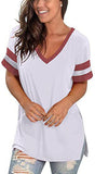 Summer Women's New V-Neck Pocket Loose Stitching Short Sleeved T-Shirt Bottoming Shirt For Girls