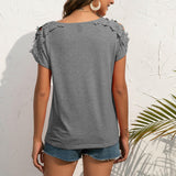 Lace Stitching U-Neck Pullover Short Sleeved T-Shirt Little Sexy Hollow Strapless Top