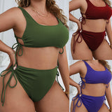 New Solid Color Sexy Plus Size Bikini Rib Fabric Swimsuit Swimsuit Women