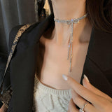 Niche High Quality Bow Diamond Tassel Necklace Personality Necklace Ladies Ins Cool Style Accessories