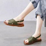 Summer new leather open toe Fairy Cross strap sandals women wear Roman sandals women flat bottom