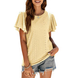 Ladies T-Shirt Cutout Tunic Ruffle Sleeve Casual Top