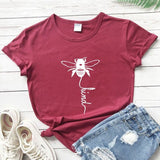 Cotton T Shirt Bee Kind Print Women Short Sleeve O Neck Loose Tshirt 2020 Summer Tee Shirt Tops.