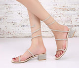 Woman Crystal Gladiator Sandals Women Open Toe Square Heels Sandals Women Fashion Party Dress Snake Strap Shoes