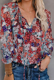 New Chiffon Print Blouse V-Neck Long Sleeve T-Shirt Girls Summer Broken Flower Top