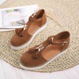 Casual Shoes Flat Large Size Women's Shoes Sandals Tassel Thick Sole Women's Shoes Thick Sole Tassel Buckle Ladies Casual Sandals Women's Shoes