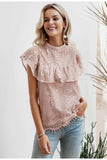 O neck lace hollow out women blouse shirt Embroidery ruffle lining elegant blouses female Summer party blouses and tops
