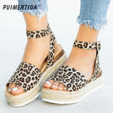 Leopard Wedges Sandals For Women High Heels Summer Shoes