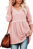 Women's Autumn/Winter V Neck Long Sleeve Tunic Knit Sweater Smocked T-Shirt Dress