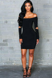 Wholesale Free Shipping Sexy Off Shoulder Club Party Women Long Sleeve Casual Bodycon Hole Dress.