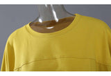 Women Yellow Brown Big Size Pleated Casual T-shirt New Round Neck Short Sleeve Fashion Tide Spring Summer
