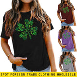 Fashion St. Patrick's Day Shamrock Crew Neck Print Short Sleeve  Women's T-Shirt