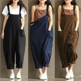 Women Girls Loose Solid Jumpsuit Strap Dungaree Harem Trousers Ladies Overall Pants Casual Playsuits Plus Size
