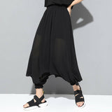 Summer Wear New Women's Dark Black Elastic Waist Bloomers Large Size Chiffon Personality Harem Pants