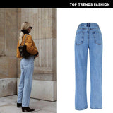 Women's High Waist Loose Straight Small Flared Denim Trousers High And Low Irregular Trousers Ins Street Style
