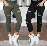 Skinny Jeans Women Denim Pants Holes Destroyed Knee Pencil Pants Casual Trousers Black White Stretch Ripped Jeans.